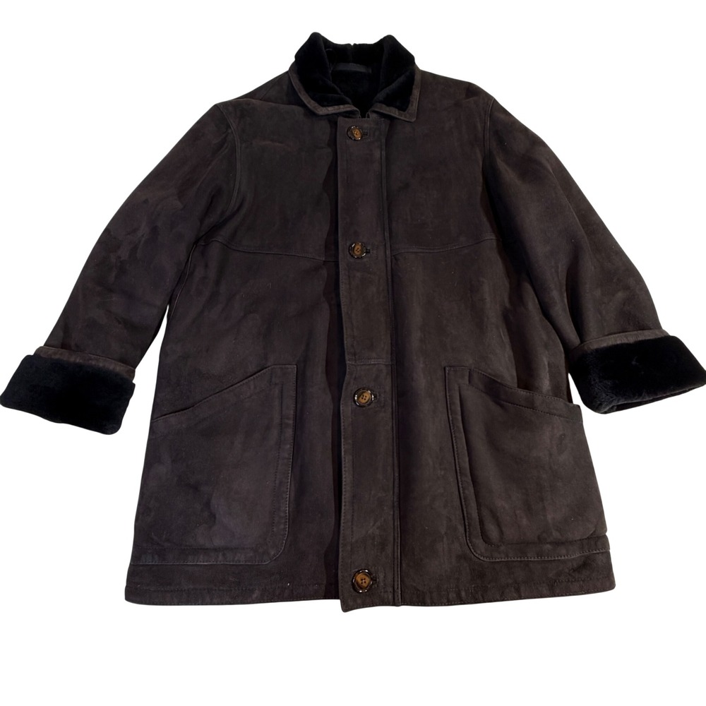 Overland Genuine Shearling Coat – Men's 42 Brown Sheepskin USA Made